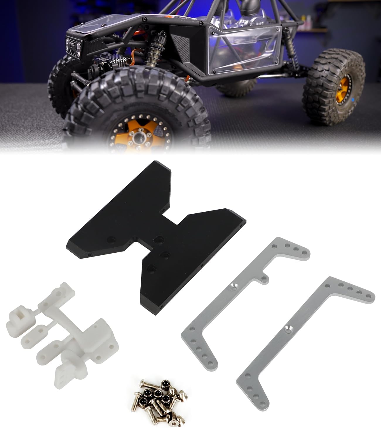 Underside Skid Plate Kit, Chassis Skid Plate Protector for Axial Capra Skid Replace for VDR-0017 Aluminum POM Nylon Thick Anti-Scratch Anti-Collision Bottom Skid Plate Kit