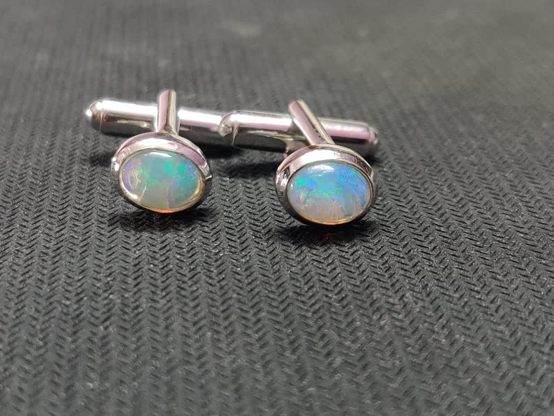 Mancuernillas para hombre en plata sólida con ópalo 8x10 mm miniatura 3