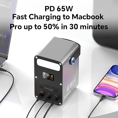 Miniatura 2 de Power Bank 60000mAh Power Station High Capacity Fast Charging PD 65W LiFePO4 Portable Outdoor Generator with DC 12V3A Output & LCD Display Battery