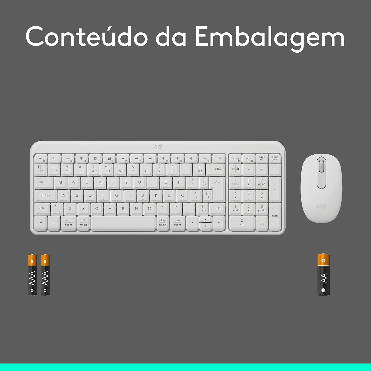 Combo Teclado e Mouse Sem Fio Logitech MK250 Bluetooth com Conectividade Rápida e Fácil, Design Compacto, Mouse Ambidestro, Layout ABNT2, Construção Durável, Compatível com PC e Mac - Branco