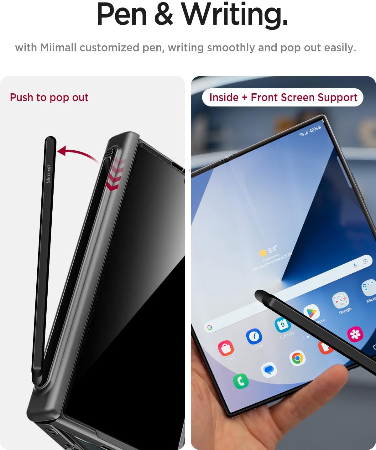 Miimall for Samsung Galaxy Z Fold 7 Case with S Pen & S Pen Holder, Built-in Privacy Screen, Compatible with MagSafe, Magnetic Hinge Protection, Shockproof Matte Case for Z Fold 7, Black