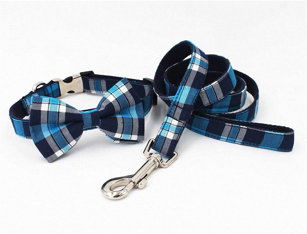 Plaid Dog Collar Shirt banadana Collar Bow tie, Personalized Handsome Boy Dog Collar Bow Leash L (35.5-58cm Length)