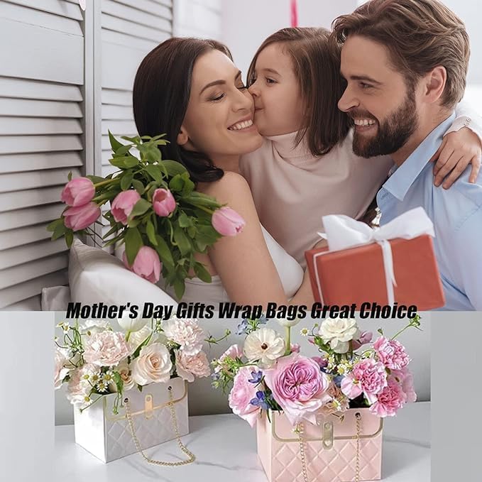 Miniatura 4 de Wazoci 12 bolsas de flores de papel para ramos, cajas de flores para arreglos, bolsas de regalo de flores de papel con asas, suministros de