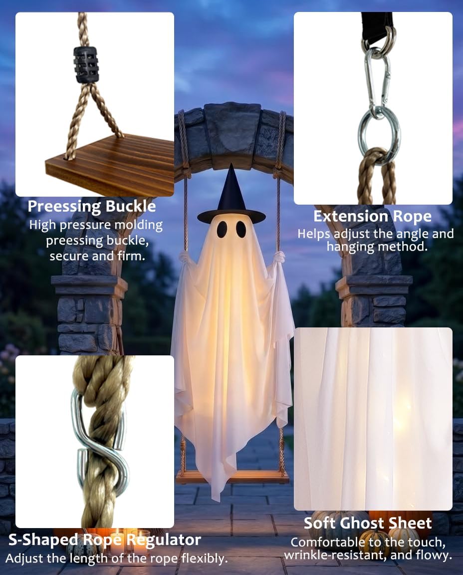 5FT Halloween Swinging Ghost Outdoor Decor,Spooky Hanging Ghost Decorations