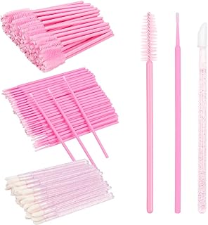 300 PCS Eyelash Extension Supplies Kit Disposable Micro Swab Brush Eyebrow Spoolies Lip Stick Brush Mascara Wand Applicator Makeup Brush Tool (Pink Sets)