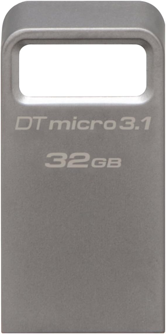 Kingston DataTraveler Micro 3.1 32GB USB 3.0 Compatible Hi-Speed up to 100MB/s Ultra-small Metal Case Flash Drive (DTMC3/32GB) - Silver