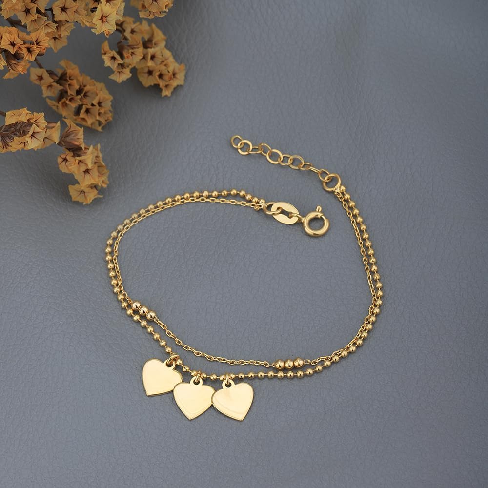 Vanbelle Genuine 18K Gold Plated Jewelry - Double Layered Beaded Chain Multi-Hearts Bracelet - Beautifully Handcrafted for Women - 6.5" Long + 2" Extender - Image 6