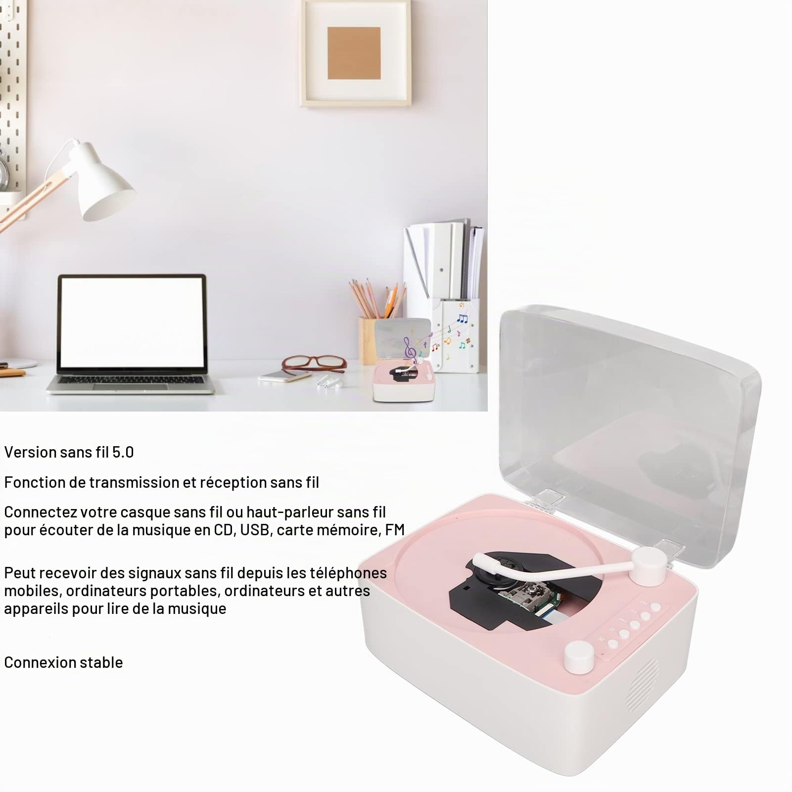 Lecteur CD Portable avec, Lecteur de Musique Kpop Rechargeable avec Haut-Parleur HiFi, Télécommande, Cache Anti-poussière, Prend en Charge Le Lecteur de Musique CD AUX