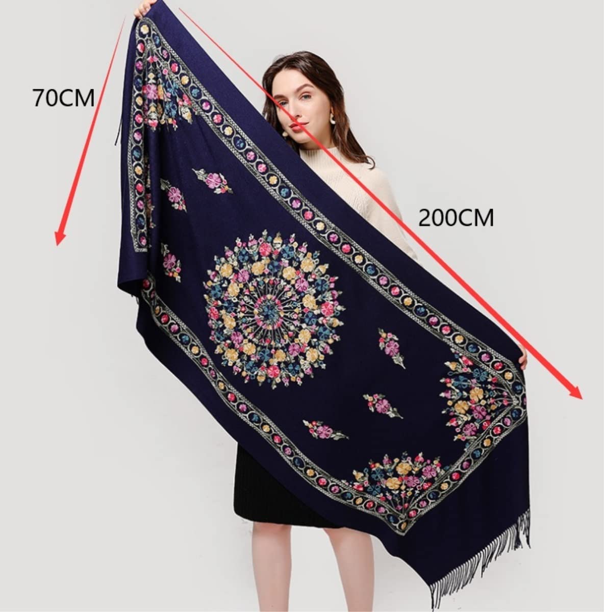 Szalik Zimowy Zimowy Szalik Dla Kobiet Grube Ciepłe Szaliki Koc Haft Foulard Szalik Szal(C)