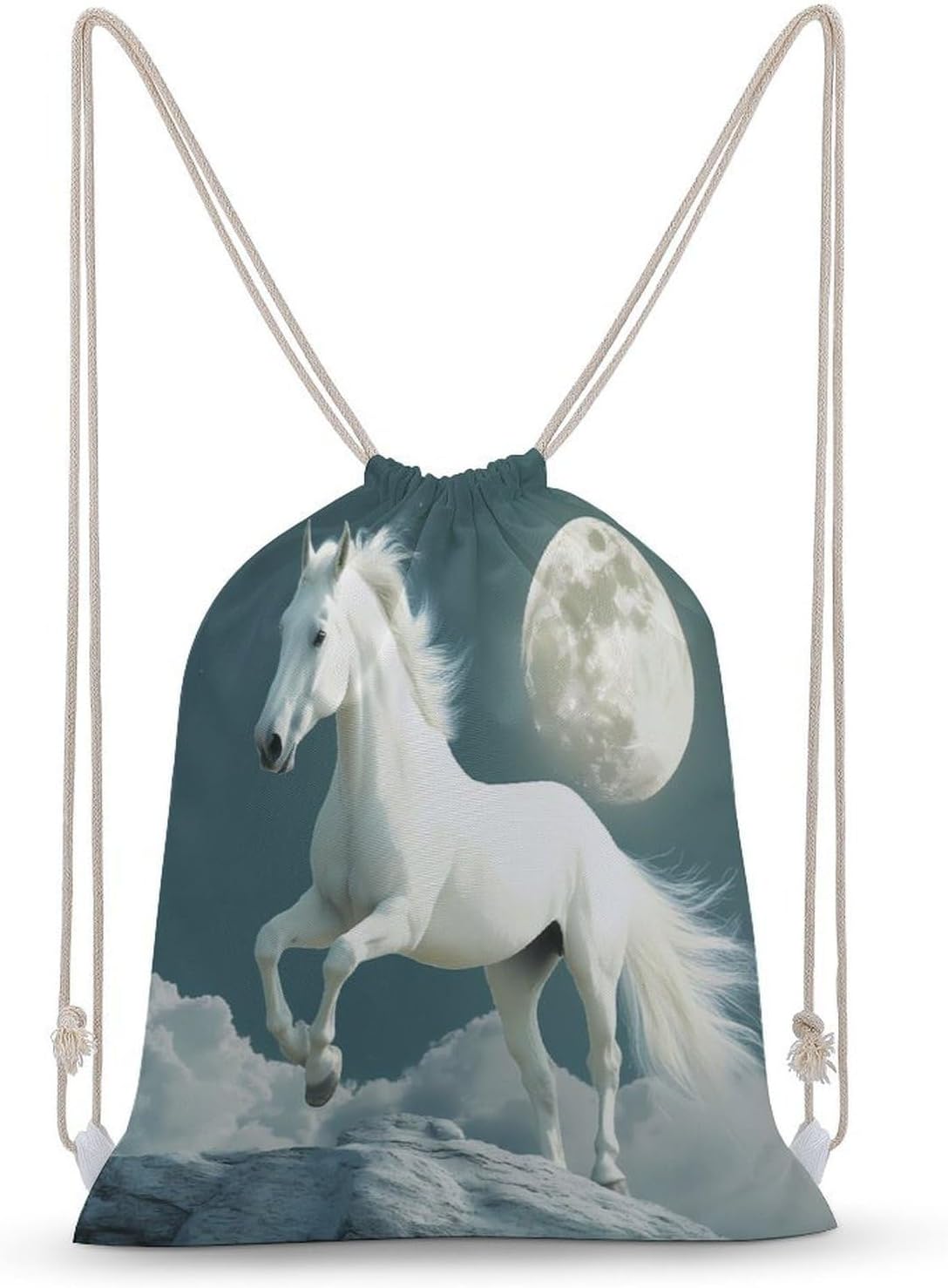 Running Horse in Moon Drawstring Backpack Gym Bag Draw String Back Bags for Sports Tennis Party Favor