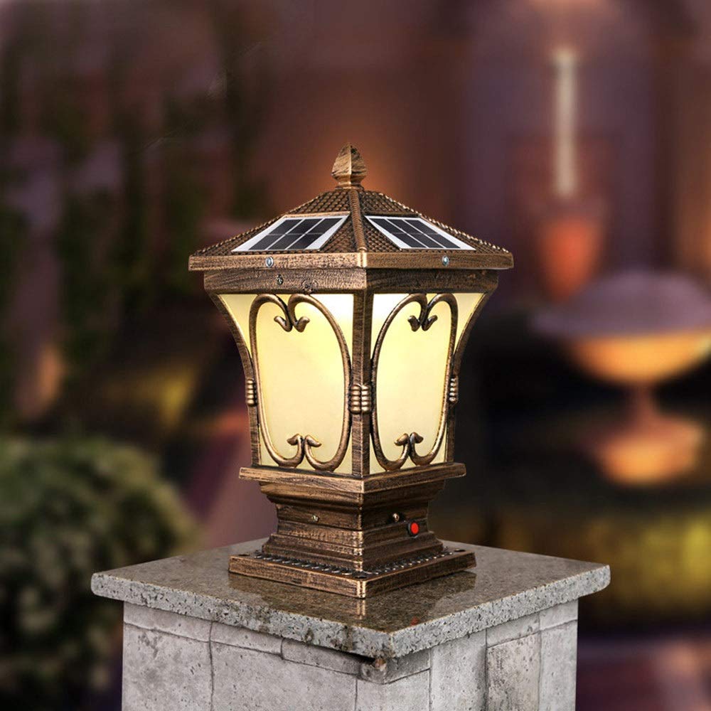 QUSYZD LED Solar Column Lamp Outdoor Traditional Glass Lantern Villa Street Gate Lawn Lamps Outside IP55 Waterproof Pillar Post Light Garden Patio Landscape Lighting,