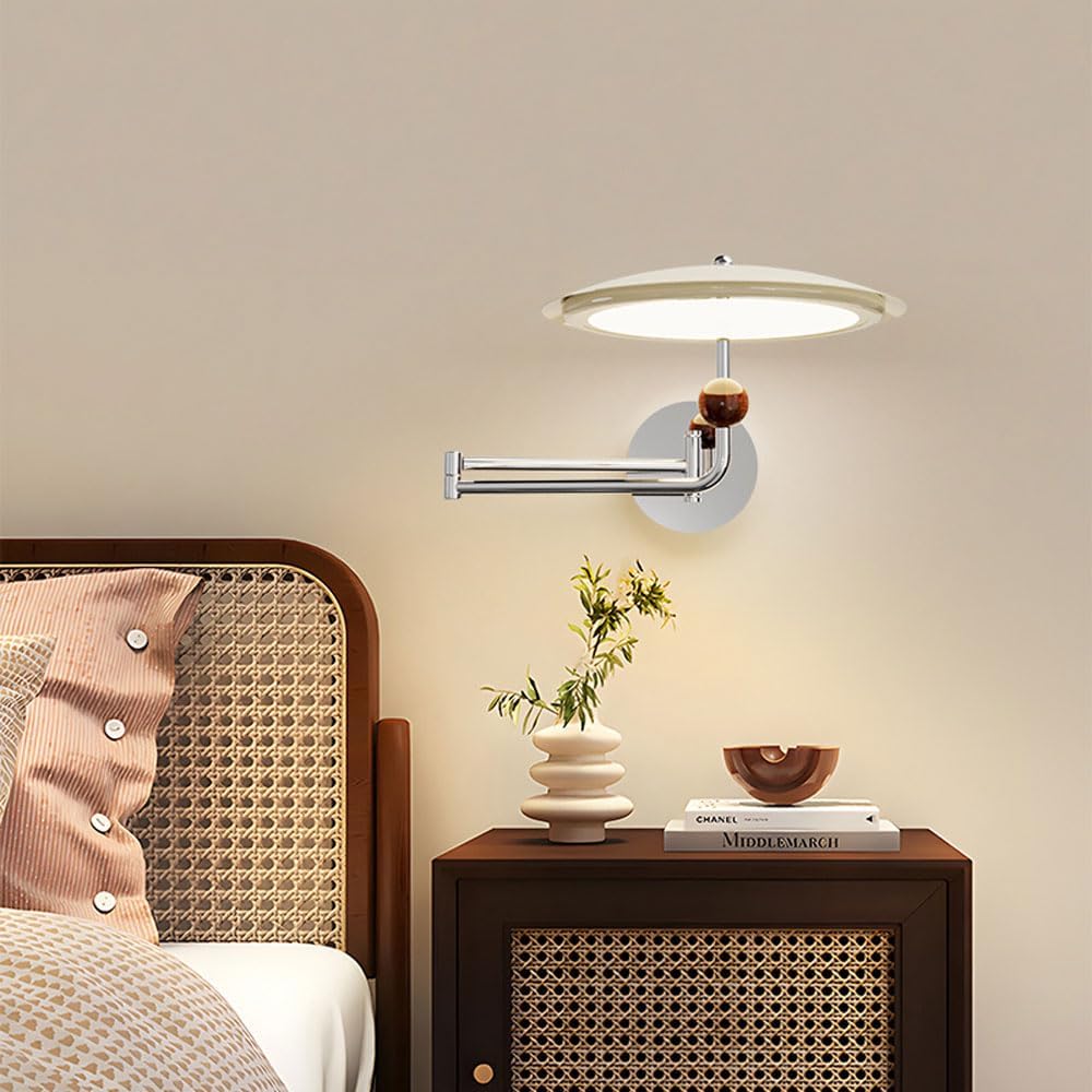 Dimmable Wall Sconce for Reading Lighting Modern Wall Light Swing Arm Wall Lamp for Bedroom Adjustable Wall Mount Night Lamp for Kids Room Mid Century Light Fixture for Hallway Living Room