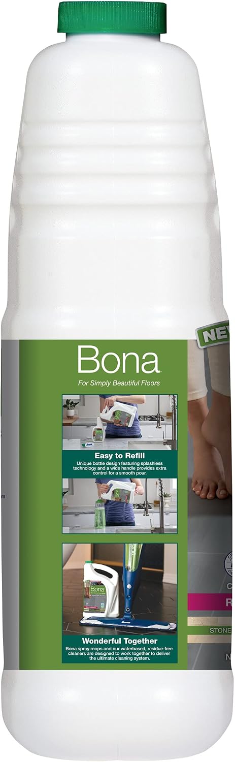 Bona Multi-Surface Floor Cleaner Refill, for Stone Tile Laminate and Vinyl LVT/LVP, 64 Fl Oz