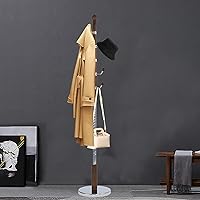 Vista 8 de Percheros de pie con 14 ganchos, perchero de madera natural con base redonda sólida, percheros de altura ajustable, fácil montaje para pasillo