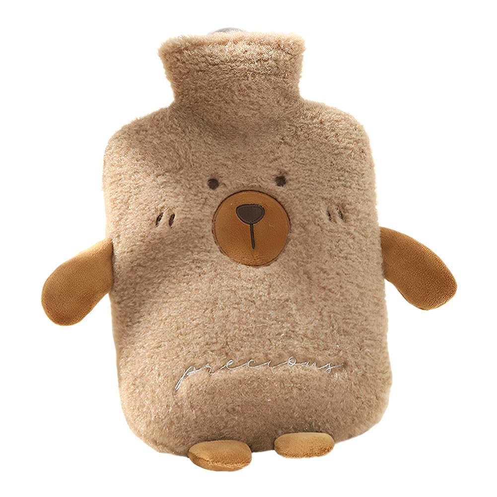 Cute Hot Water Bottles, 1L (34oz) Durable Large Hot Water Bag with Cartoon Animal Cover for Hot and Cold Compress Hand Feet Warmer Thickened Hand Warmer for Neck and Shoulder