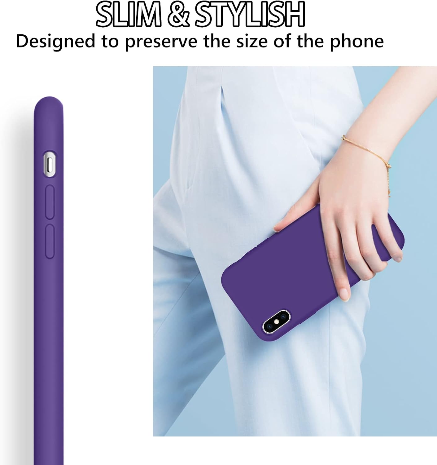 DUEDUE iPhone Xs Max Case, Liquid Silicone Soft Gel Rubber Slim Cover with Microfiber Cloth Lining Cushion Shockproof Full Body Protective Cases for iPhone Xs Max 6.5” for Women Girls, Deep Purple