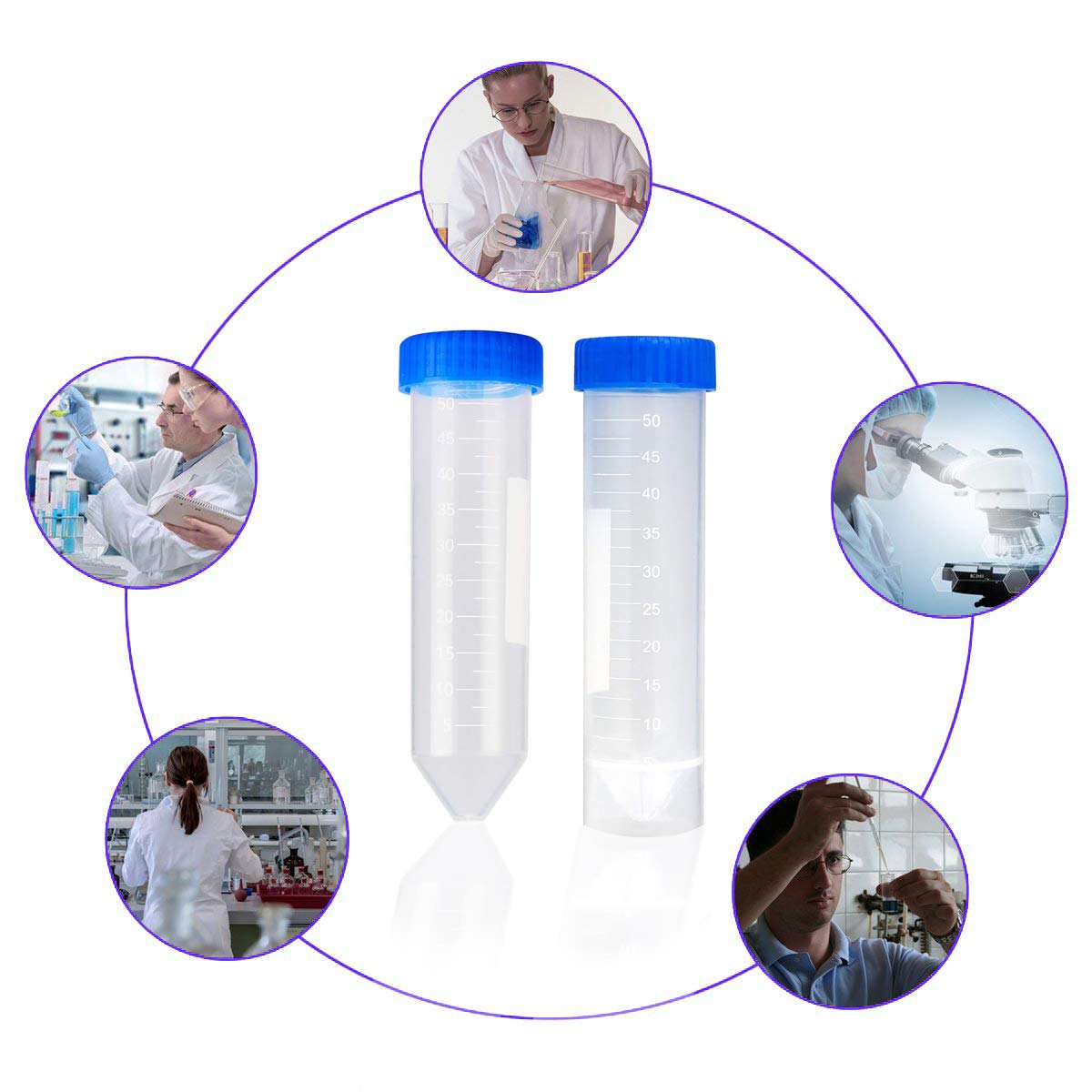 50Pcs 50ml Tube a Essai Plastique Tube Transparent Conique/Fond Plat | avec Couvercle Tube Centrifugeuse Gradué Marques Pour Expériences De Chimie Tube