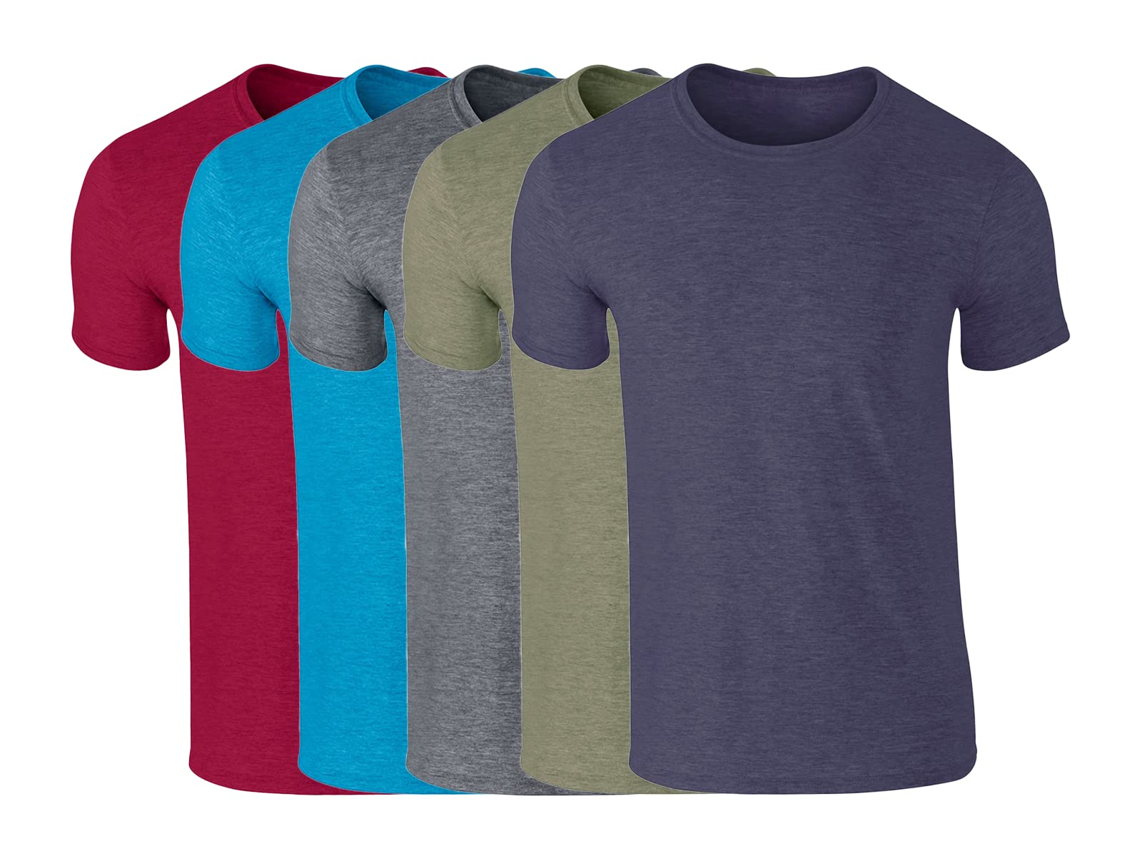 COOZO Mens Soft Cotton Pack of 5 Short Sleeve T-Shirts - Antique Cherry Red/Antique Sapphire/Dark Heather/Heather Military Green/Heather Navy - L