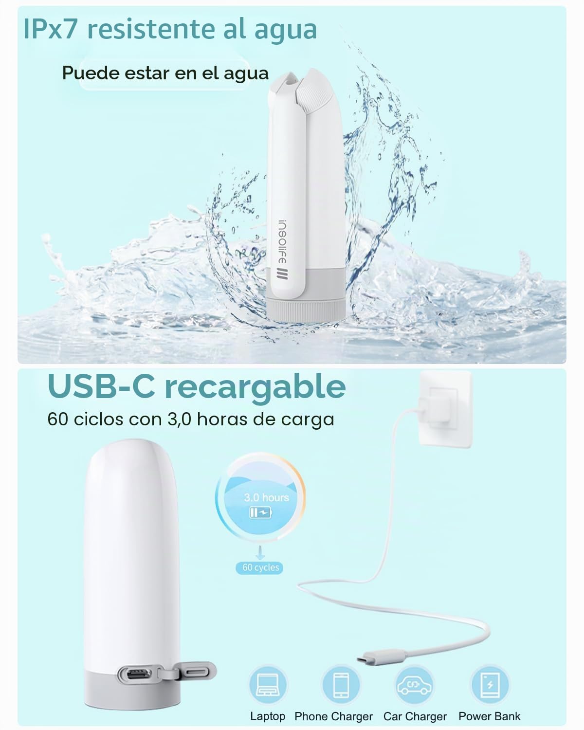 Insolife Bidé Portátil Eléctrico de Viaje para Limpieza Higiénica