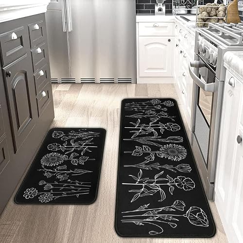 Znutrce Farmhouse Flower Kitchen Mats For Floor Set Of 2,Anti Fatigue Mats For Kitchen Floor,Comfort Standing Floral Kitchen Rugs And Mat,Non-Slip Washable Cushioned Anti Fatigue Rug.17"X47"+17"X30" #TOP1