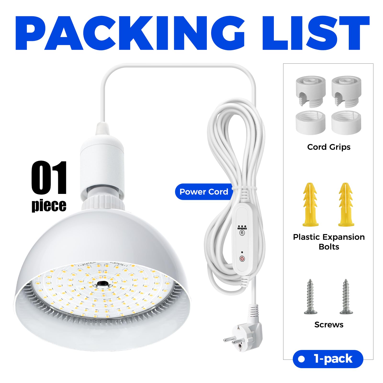 Barrina Lampe à LED pour Plantes avec Minuterie et Suspension, 25W 5000K, 4H/9H/14H Minuterie, Lampe LED à Spectre Complet Plantes d'intérieur pour Semis, Succulentes, Cactus, Croissance
