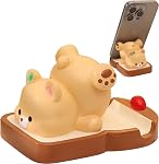 Cartoon Bread Bear Cell Phone Stand for Desk, Cute Statue Phone Holder for Lovely Women Girls, Desktop Animal Figurine Mount for iPhone iPad Office Tablet Accessories Gifts - Brown