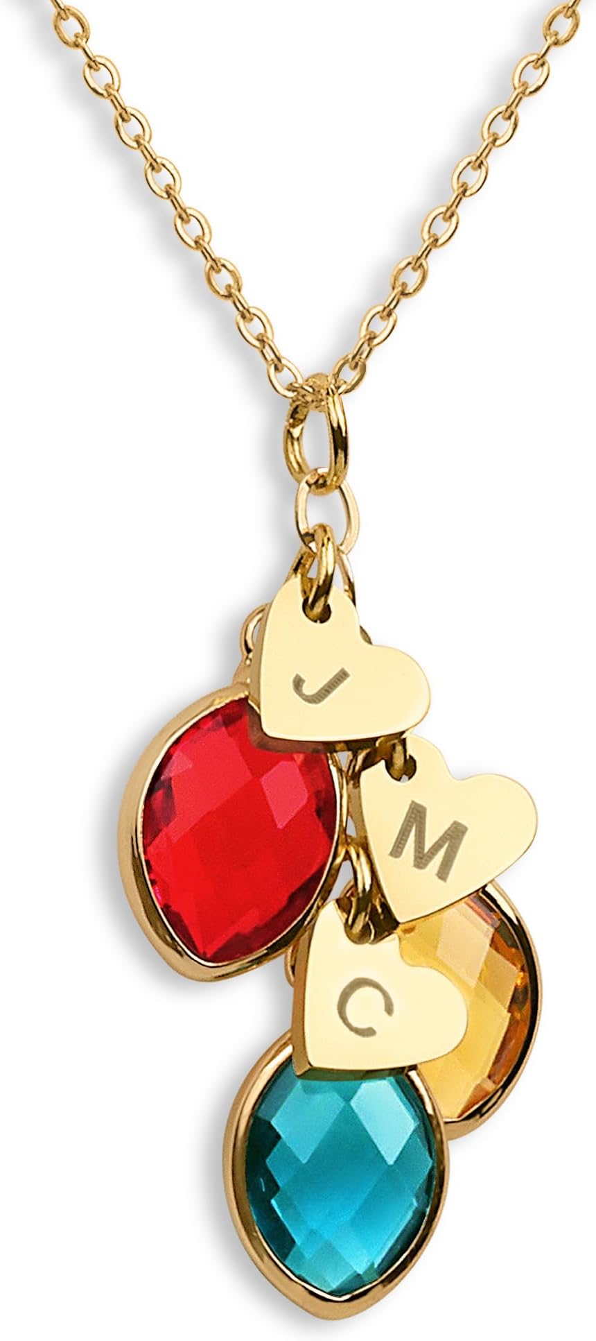 Personalized Birthstone Necklace for Mom and Grandma - Custom Heart Initial Charms with Up to 7 Children and Grandchildren Birthstones - 18K Gold Plated Family Jewelry for Mother’s Day, Birthday Gift