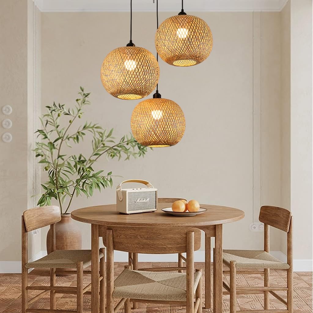 Lampada A Sospensione Di Bambù Di Salice Naturale Vintage Base Nera Tre Luci A Sospensione E27 * 3 Bambù Vine Shade Ristorante Di Bambù Lampade Di Bambù Cucina, Soggiorno, Caffè, Bar