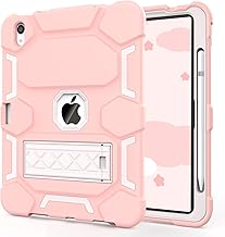 Funda para iPad A16 de 11ª generación de 11 pulgadas (2025), iPad de 10.9 pulgadas (2022), funda protectora híbrida delgada y resistente con soporte ajustable y soporte para lápices, rosa y