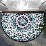 cfpolar Floral Mandala Half Round Doormat, Non Slip Bath Mat, Soft Indoor Mats, Absorbent Half Circl