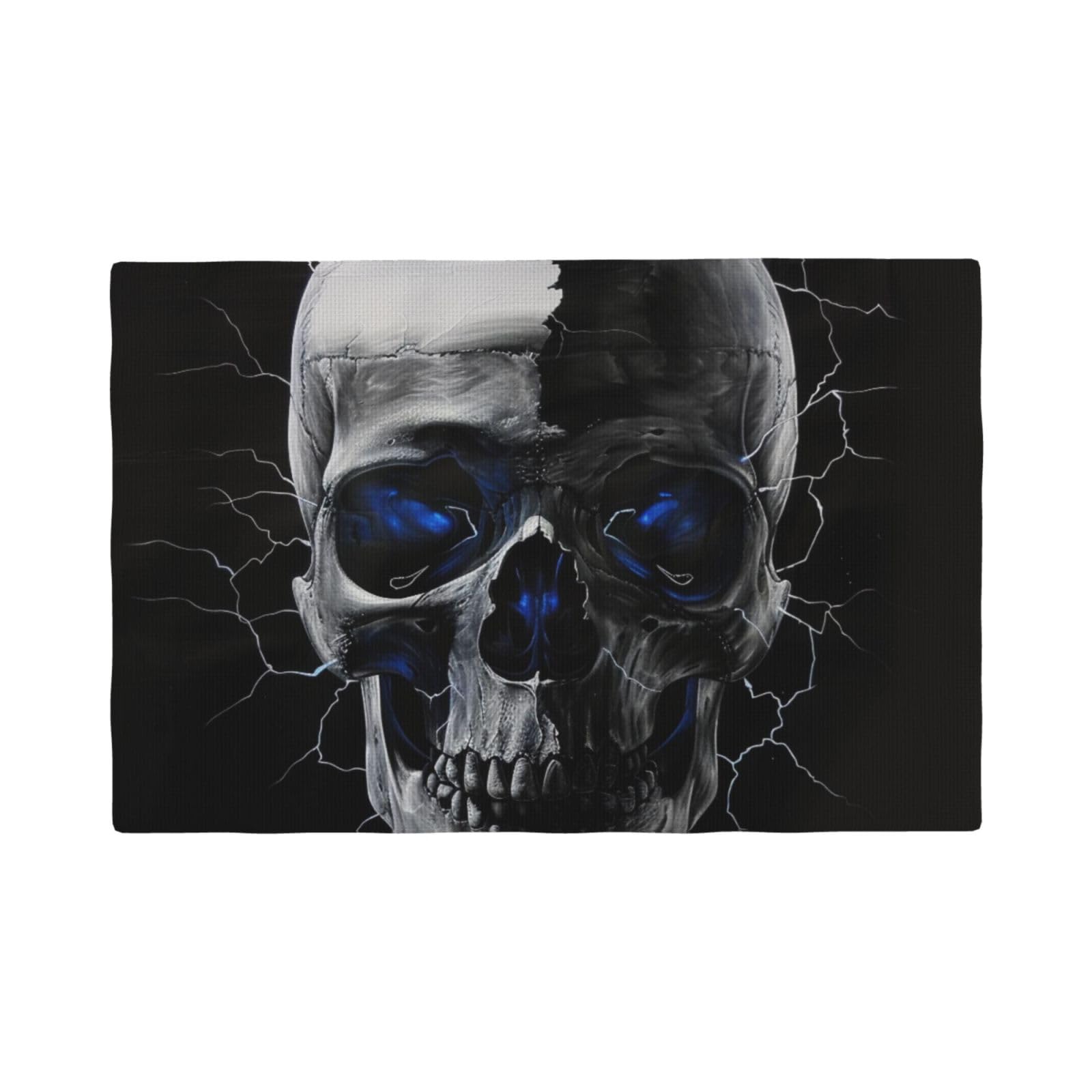 Skulls Print Placemats Set, Heat Resistant Washable Placemat 12x18in Table Mats for Party Kitchen Dining Table Decoration Indoor Outdoor, Four Pieces