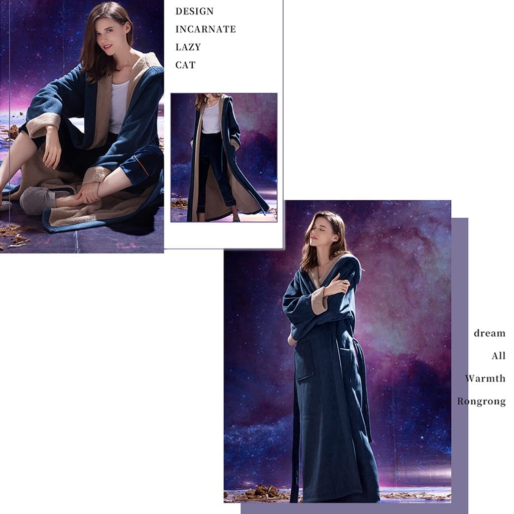 Polarowe Flanelowe Koszule Nocne Dla Kobiet Z Długim Rękawem Kieszeń Długość Podłogi Bielizna Nocna Ubrania Do Spania Jednoczęściowy Szlafrok (Color : Blue, Size : XL-138cm)