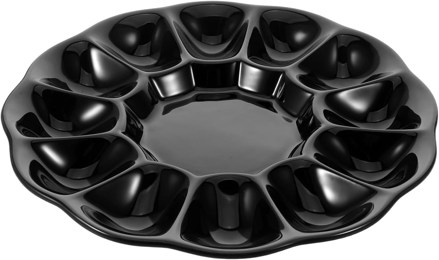 BESTOYARD Ceramic Deviled Egg Tray Platter, Black 10 Inch, 12 Grid