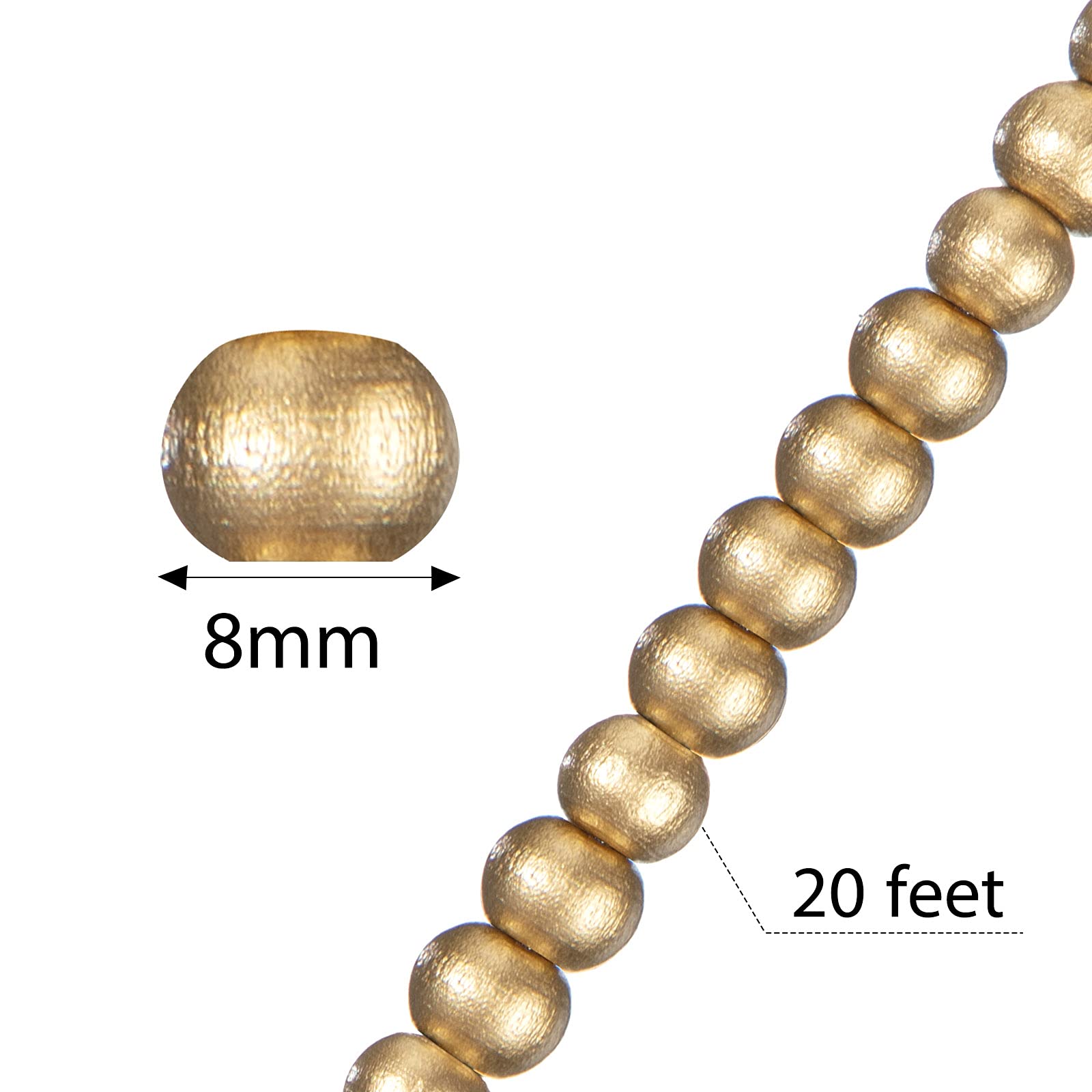 Boao Lot de 2 guirlandes de perles rondes en bois pour décorations de Noël et fêtes (doré)