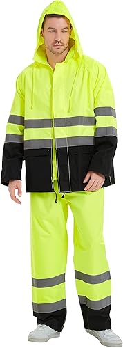 Miniatura 1 de ProtectX Hi Vis - Traje de lluvia para hombre, equipo de lluvia para hombres, chaqueta de seguridad reflectante impermeable de alta visibilidad,