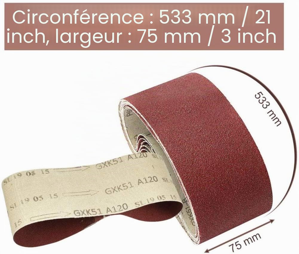 KAHEIGN 30 Pièces Bande De Ponçage, 75 x 533mm Tissu En Tissu Bande De Ponçage 40/60/80/120/180/240 Grains Oxyde D'aluminium Papier De Verre Ceintures Power File Pour Ponceuses à Bande Bosch
