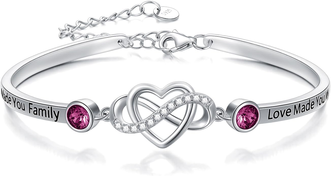 AOBOCO 925 Sterling Silver Adjustable Infinity Heart Bangle Bracelet for Sister Best Friend Daughter Mom Grandma Granddaughter Daughter in Law Godmother Goddaughter Stepmom Stepdaughter