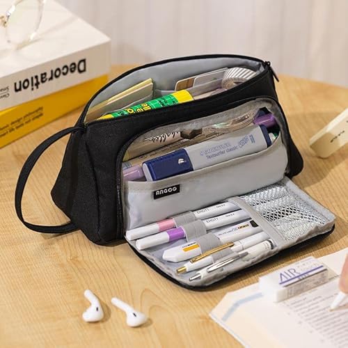 Angoobaby Pencil Case Handheld Pencil Pouch Multi-Slot Pen Bag Stationery Storage For Teen Student College Office Adults - Black #TOP4