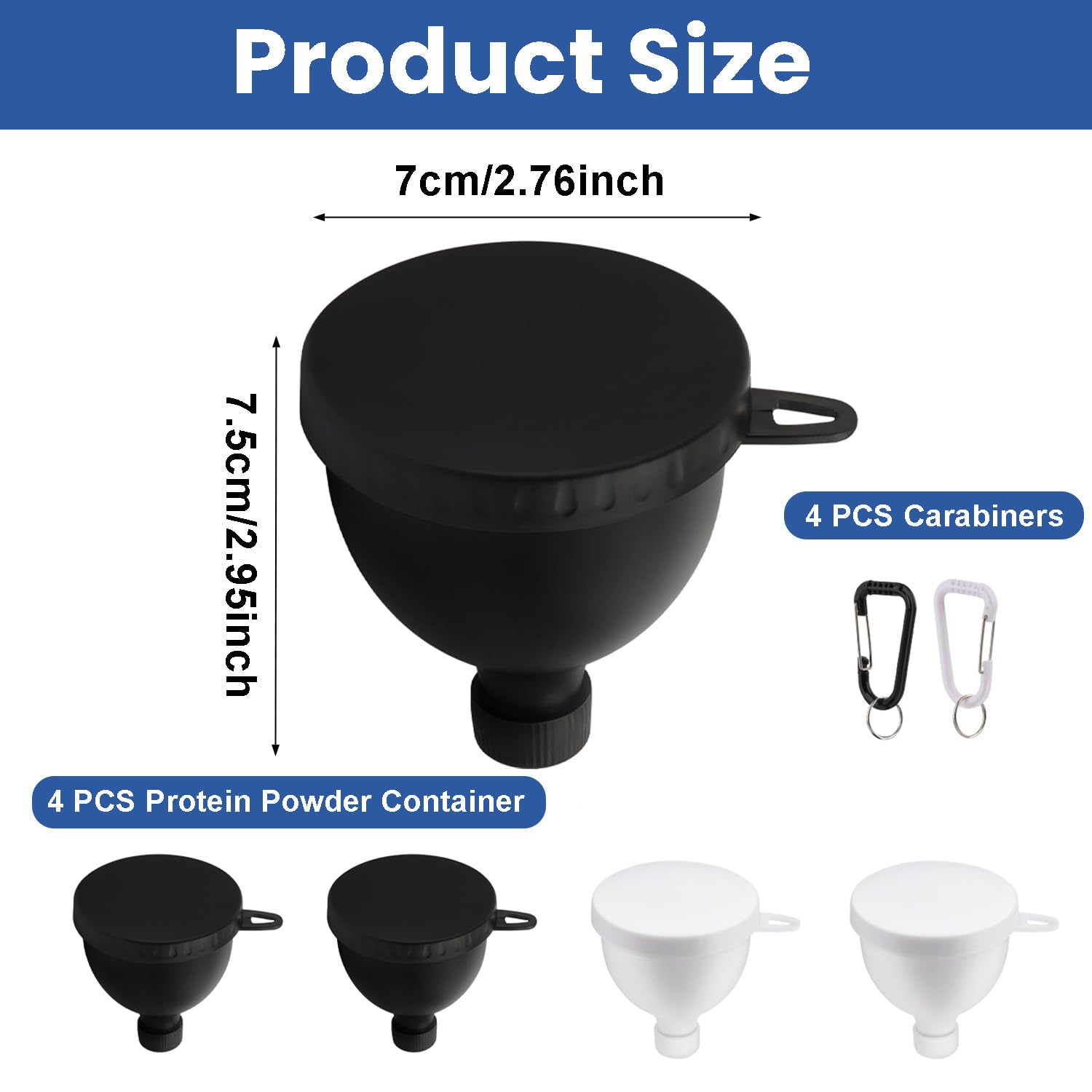 Reicyfang Protein Powder Funnel Set, Travel Protein Powder Container with Funnel, Portable Water Bottle Supplement Holder, Keychain Water Bottle Supplement Container to-Go