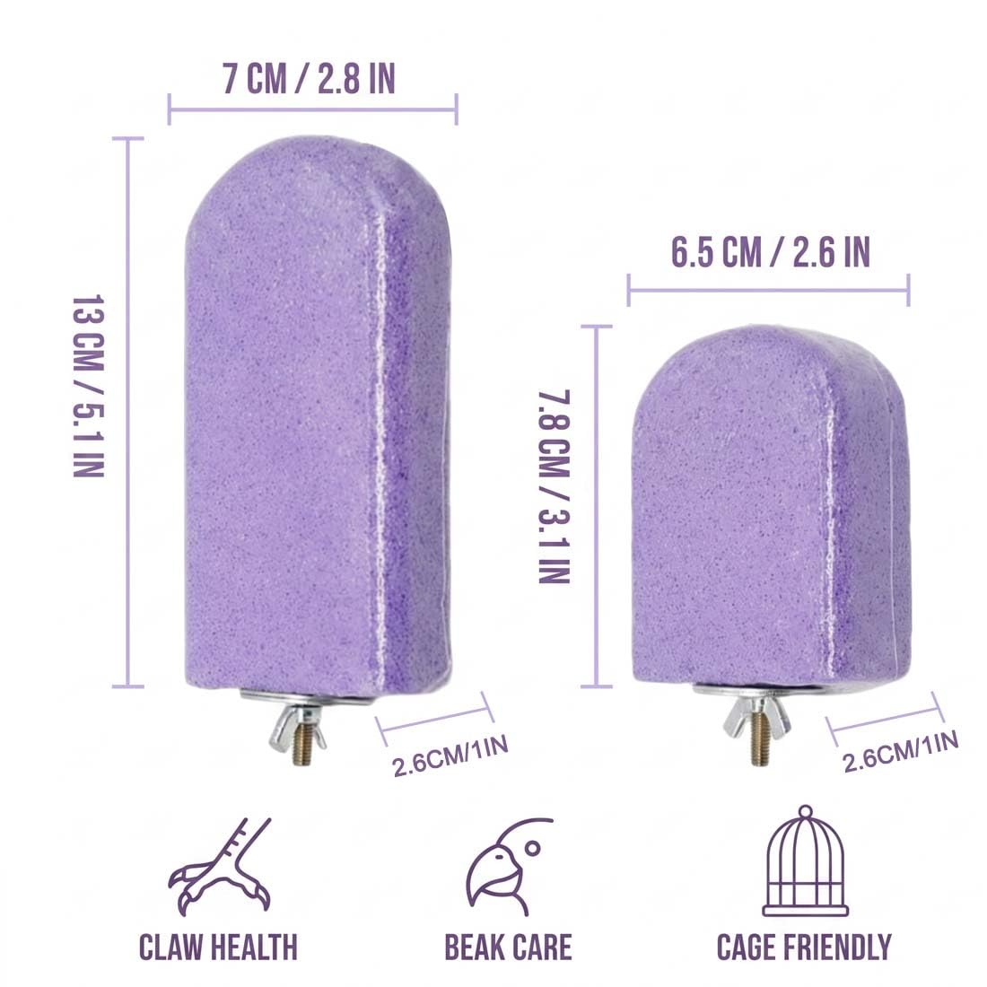 2 Pezzi Trespolo Per Pappagalli Attrezzo Per Limare Gli Artigli, Mordicchio Per Il Becco, Stecca Ruvida Per Pappagallini, Canarini E Pappagalli (Viola)