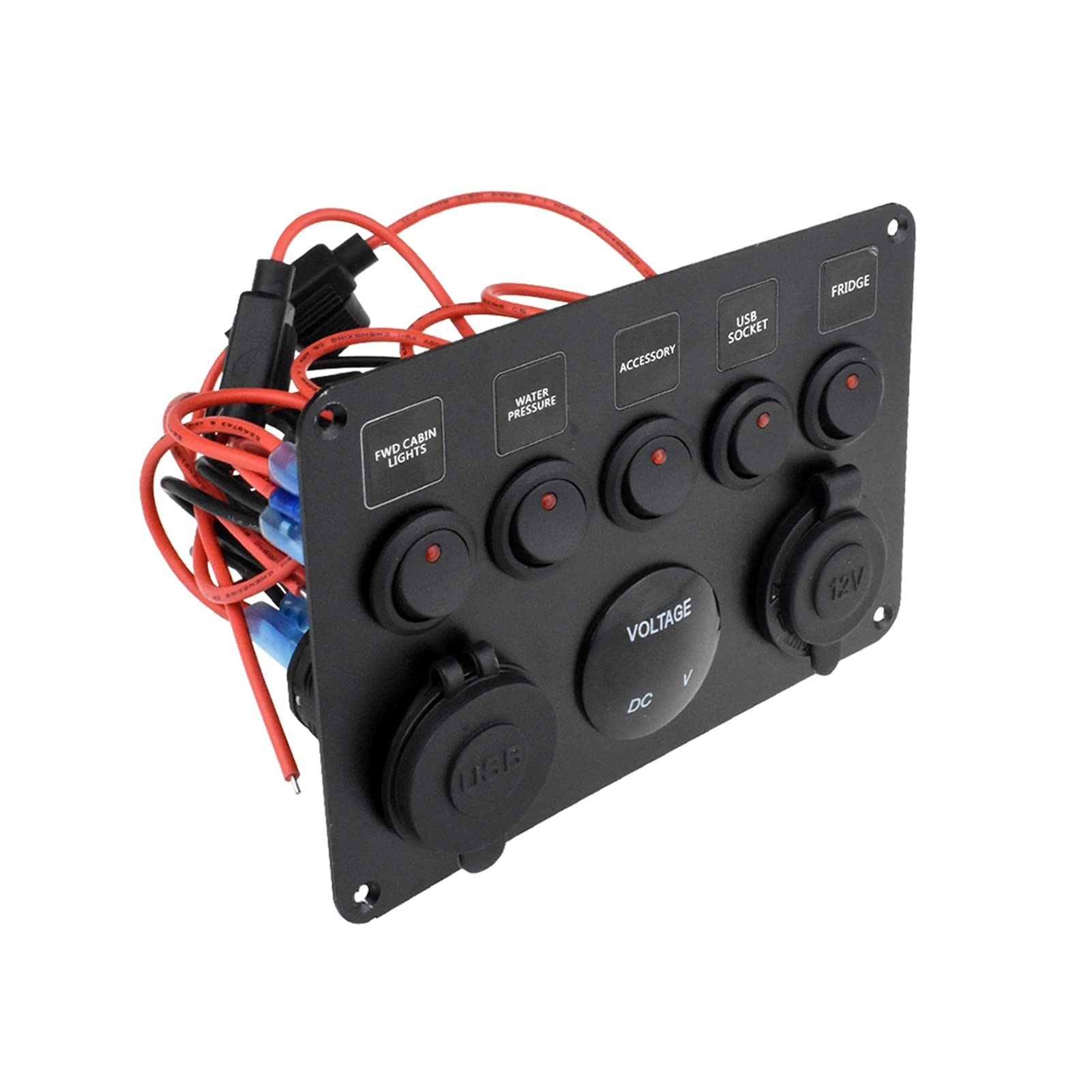 INEOUT 5 panel de interruptores de bote de pandillas Panel de interruptores de automóviles impermeable voltímetro digital dual USB Port 12V Outlet Combinación Marine DIRIGIÓ Balancín (Color : Green)