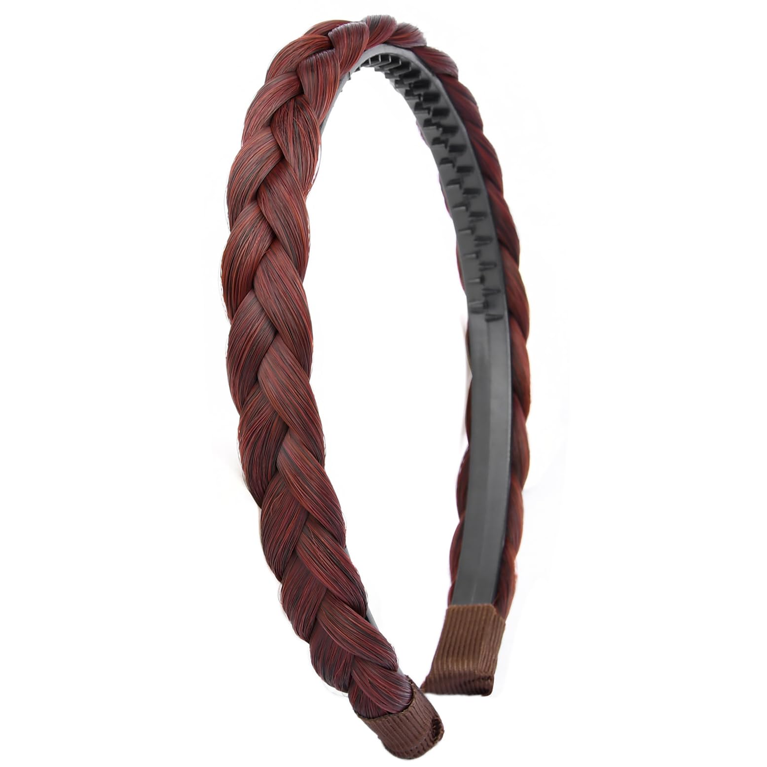 DIGUAN Headband Synthetic Hair Plaited Headband Braid Braided With Teeth Hair Band Accessories for Women Girl Wide 0.6 Inch (Thin-burgundy)