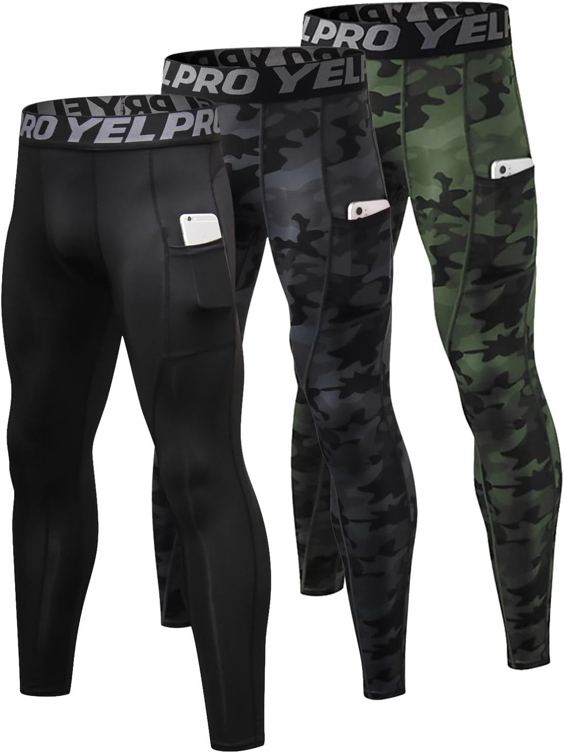 Yuerlian 1 or 3 Pack Men's Compression Pants Running Tights Workout Leggings Cool Dry Yoga Gym Pants with Pocket