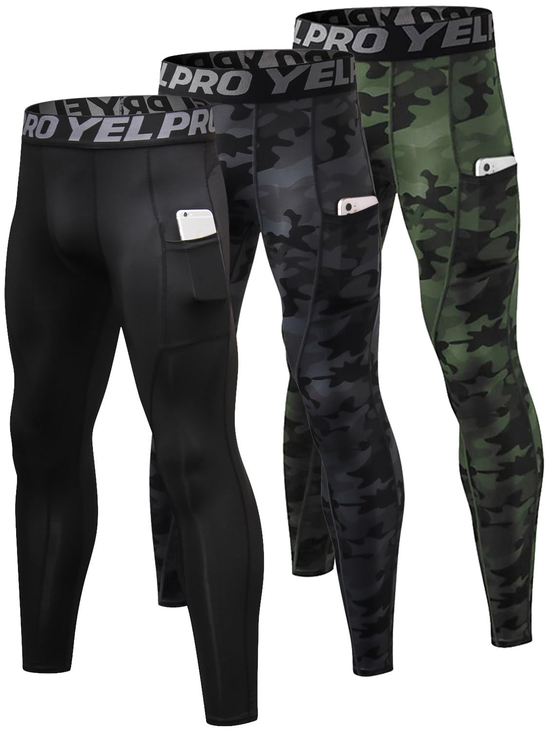 Yuerlian 1 or 3 Pack Men's Compression Pants Running Tights Workout Leggings Cool Dry Yoga Gym Pants with Pocket