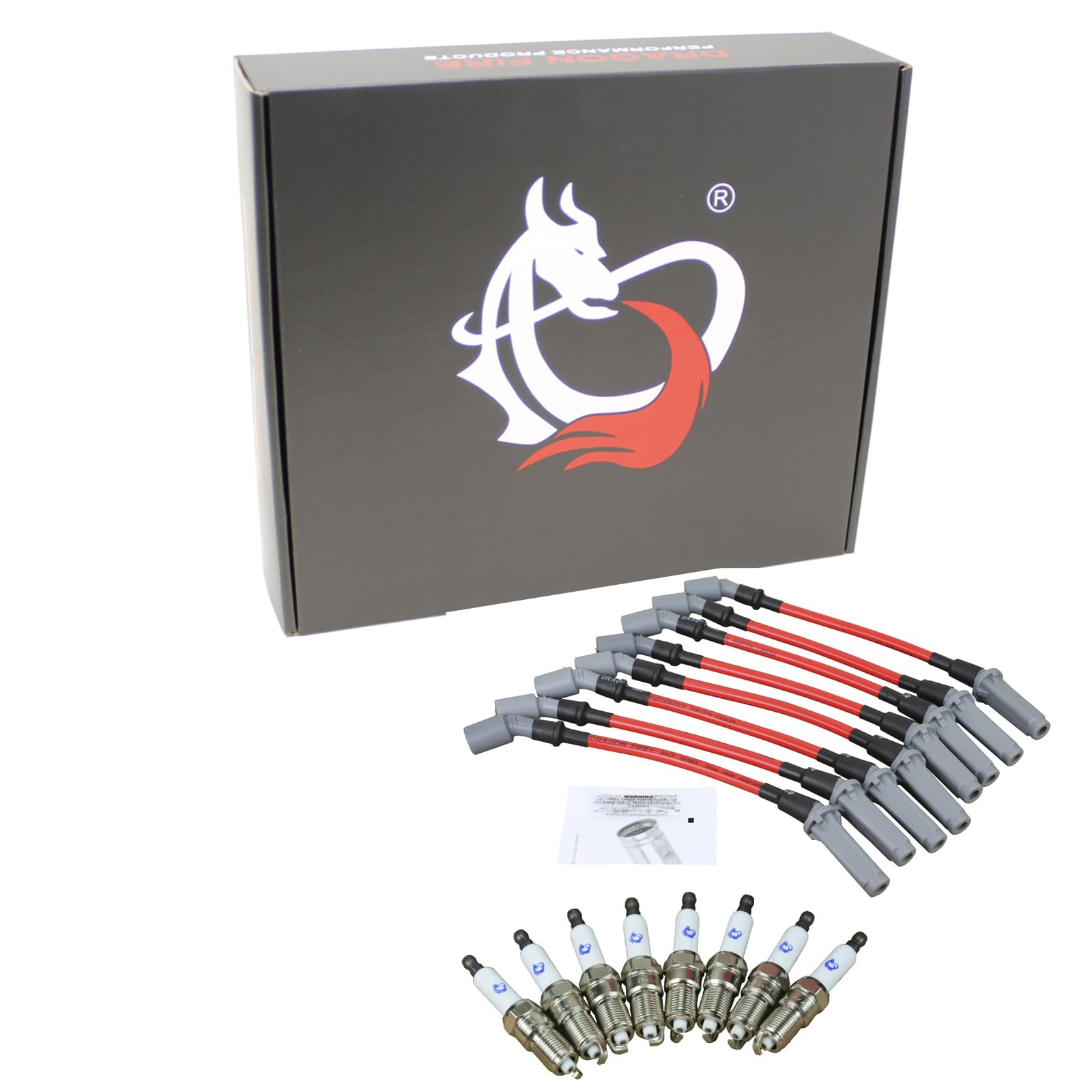 AIP ElectronicsNew Dragon FIRE Performance Power Pack Complete with Iridium Spark Plugs and 13" Spark Plug Wires Compatible with 2014-2021 Cadillac Chevy and GMC 5.3L 6.2L 6.6L V8 OEM Fit Kit-1299