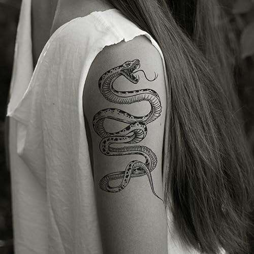 Miniatura 4 de 8 hojas impermeables para piernas de brazo, calcomanías temporales para tatuajes, cobra víbora, serpiente mortal, tótem, luna, traje para hombres y