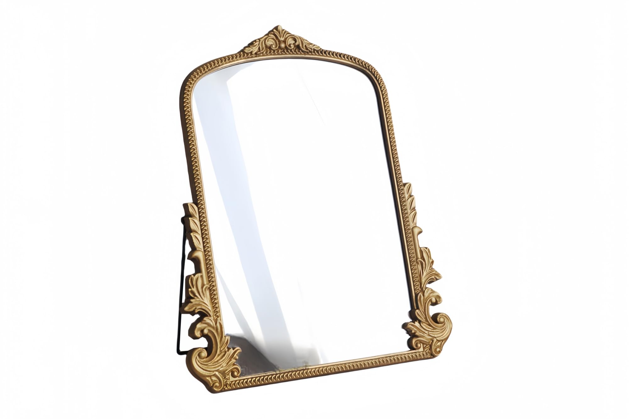 Large Vintage Gold Table Mirror – 16" x 20" Antique Arched Design with Wooden Frame, Oversized Vanity Mirror for Bedroom, Living Room, Makeup Table