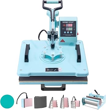 VEVOR 8 in 1 Heat Press with 30 OZ Tumbler Press, Hat Press, 360 Swing Away 12 x 15 inch Heat Press Machine for T-Shirts/Mugs/Hats/Plates, Light Green