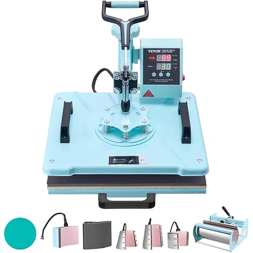VEVOR 8 in 1 Heat Press with 30 OZ Tumbler Press, Hat Press, 360° Swing Away 12 x 15 inch Heat Press Machine for T-Shirts/Mugs/Hats/Plates, Light Green