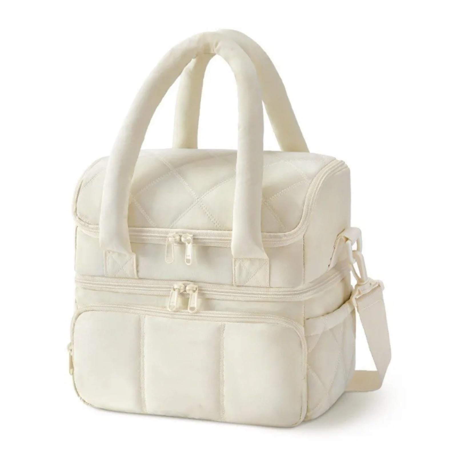 Bolsa térmica doble for el almuerzo, hermética y reutilizable, ideal for trabajo o la escuela Para Trabajo, Escuela, Viajes, Salidas(Beige A)